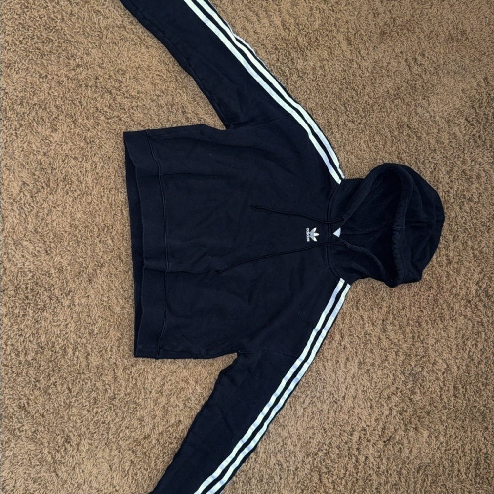 Adidas Black Hoodie with White Stripes